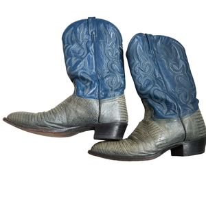 J. Chisholm Vintage Western Leather Cowboy Boots Blue and Gray Size 10